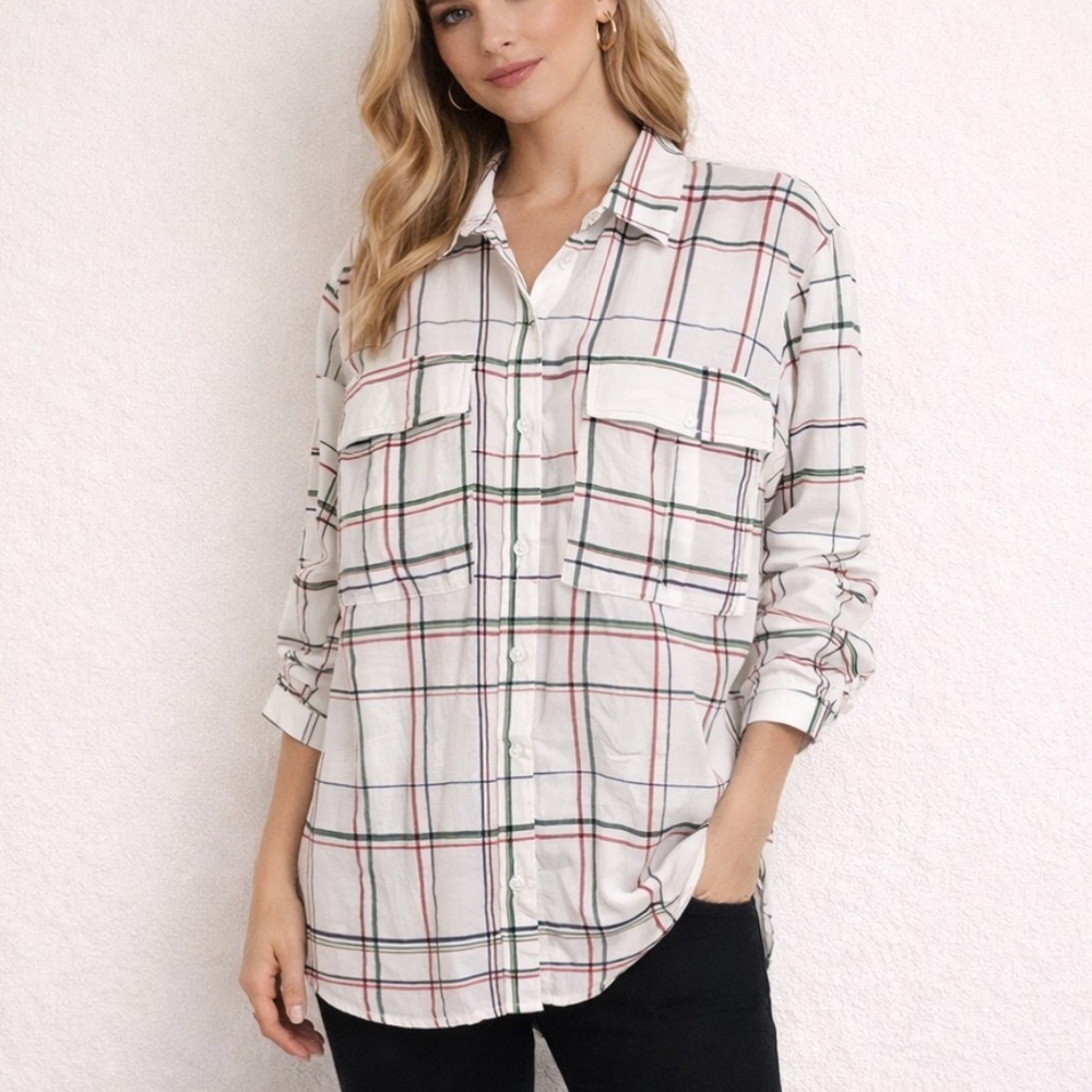 New! Yllw the label white plaid oversized button down shirt 37957